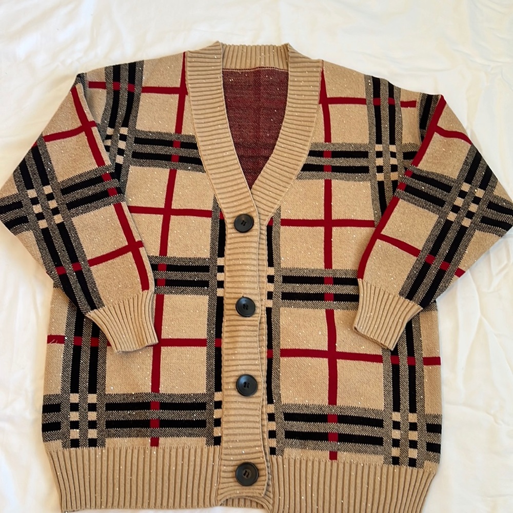 Fashion checkers cardigan, Sz: LP